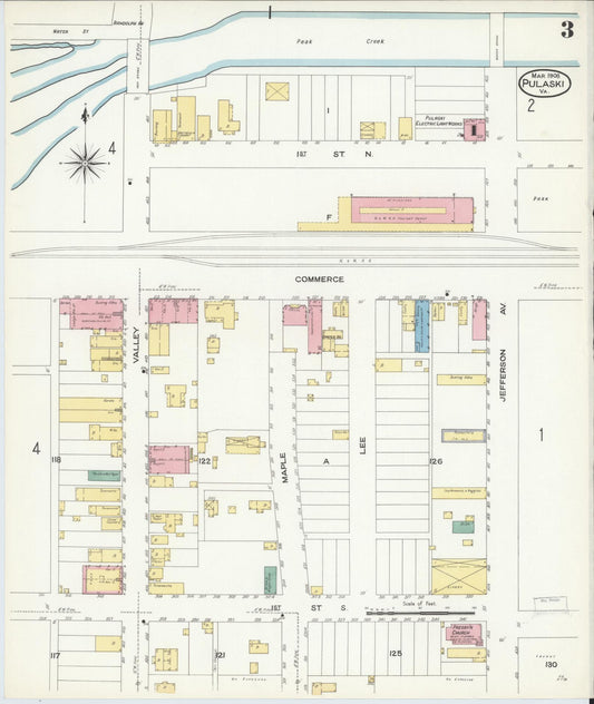 Sanborn Fire Insurance Map from Pulaski, Pulaski County, Virginia (1908), Sheet #0003 - Historic Sanborn Fire Insurance Map Print, vintage old map wall art, antique decor, genealogy gift, Virginia Virginia map