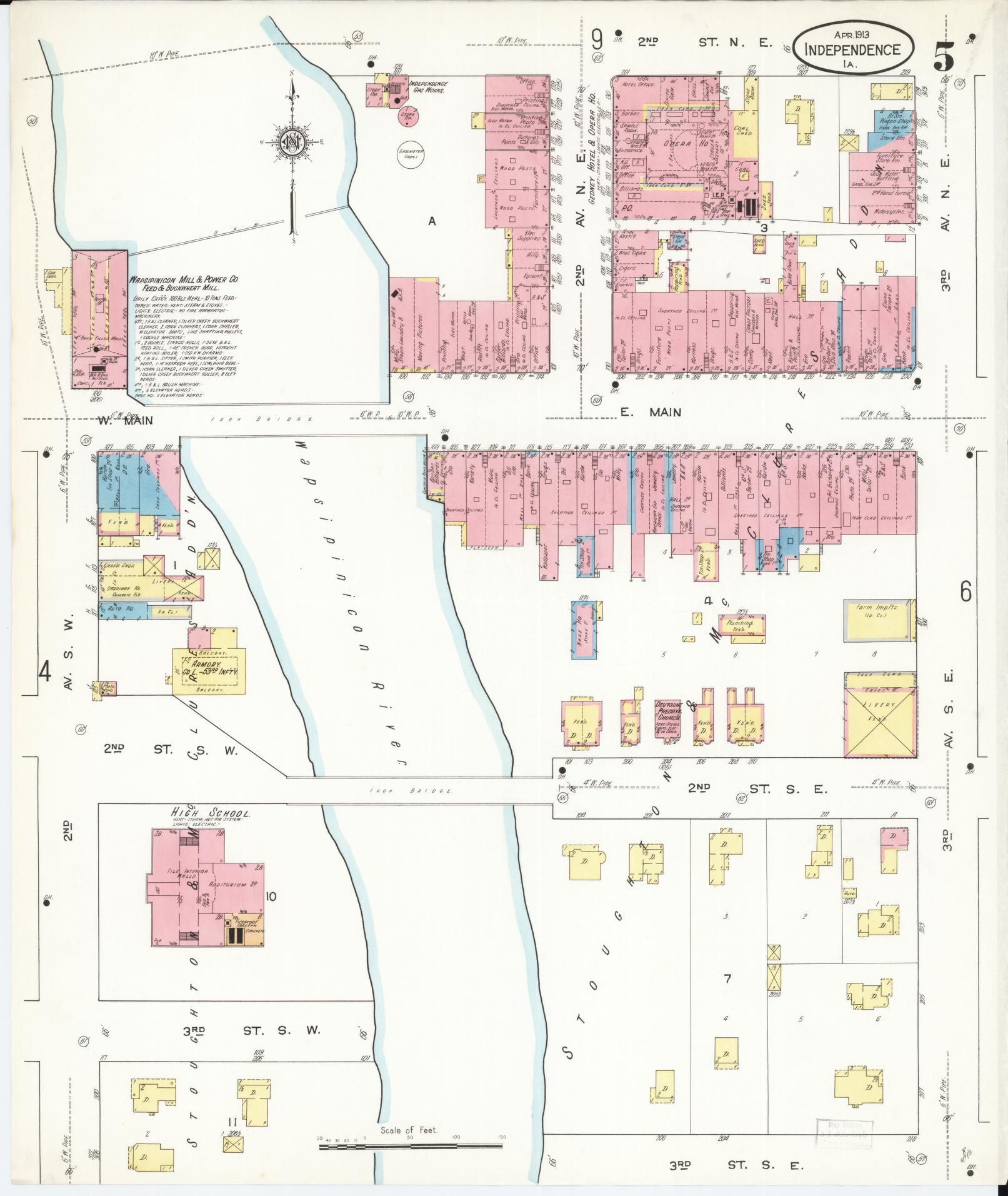 Sanborn Fire Insurance Map from Independence, Buchanan County, Iowa (1913), Sheet #0005 - Historic Sanborn Fire Insurance Map Print, vintage old map wall art