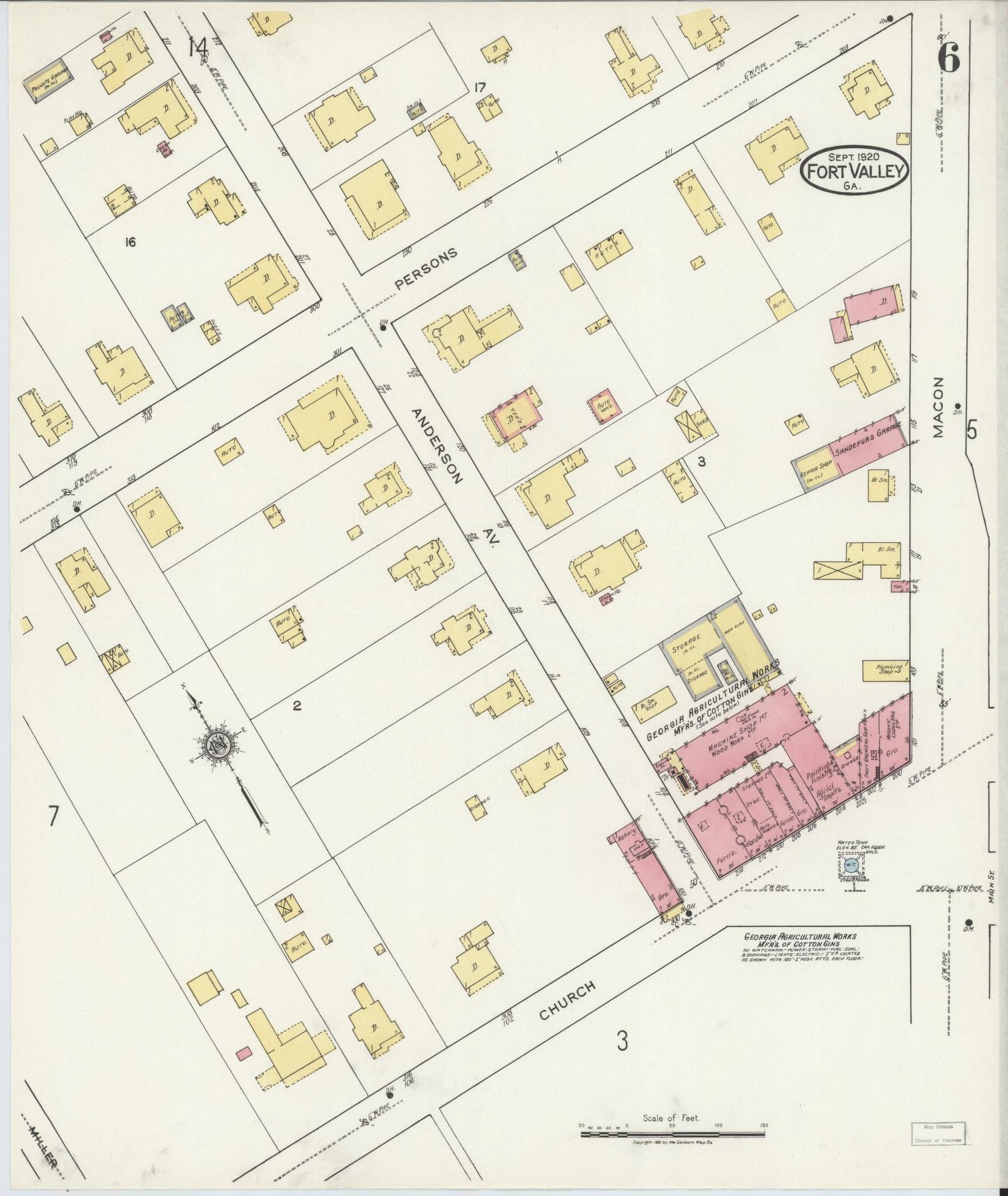 Sanborn Fire Insurance Map from Fort Valley, Peach County, Georgia (1920), Sheet #0006 - Complete Map Set gallery image, historic Sanborn map, vintage wall art, Georgia Georgia