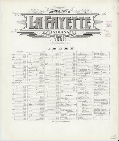 Sanborn Fire Insurance Map from Lafayette, Tippecanoe County, Indiana (1907), Sheet #0001 - Historic Sanborn Fire Insurance Map Print, vintage old map wall art, antique decor, genealogy gift, Indiana Indiana map