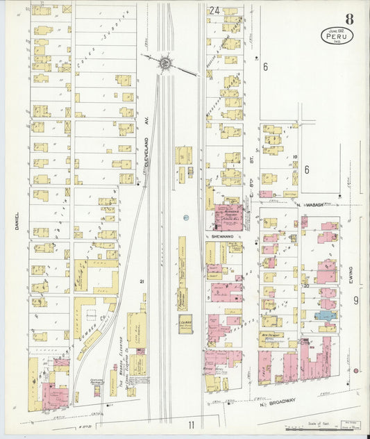 Sanborn Fire Insurance Map from Peru, Miami County, Indiana (1912), Sheet #0008 - Historic Sanborn Fire Insurance Map Print, vintage old map wall art, antique decor, genealogy gift, Indiana Indiana map