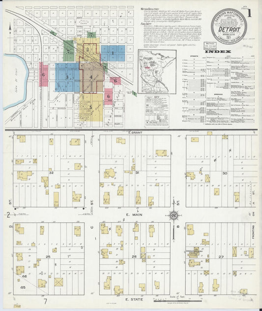 Sanborn Fire Insurance Map from Detroit Lakes, Becker County, Minnesota (1917), Sheet #0001 - Complete Map Set gallery image, historic Sanborn map, vintage wall art, Minnesota Minnesota