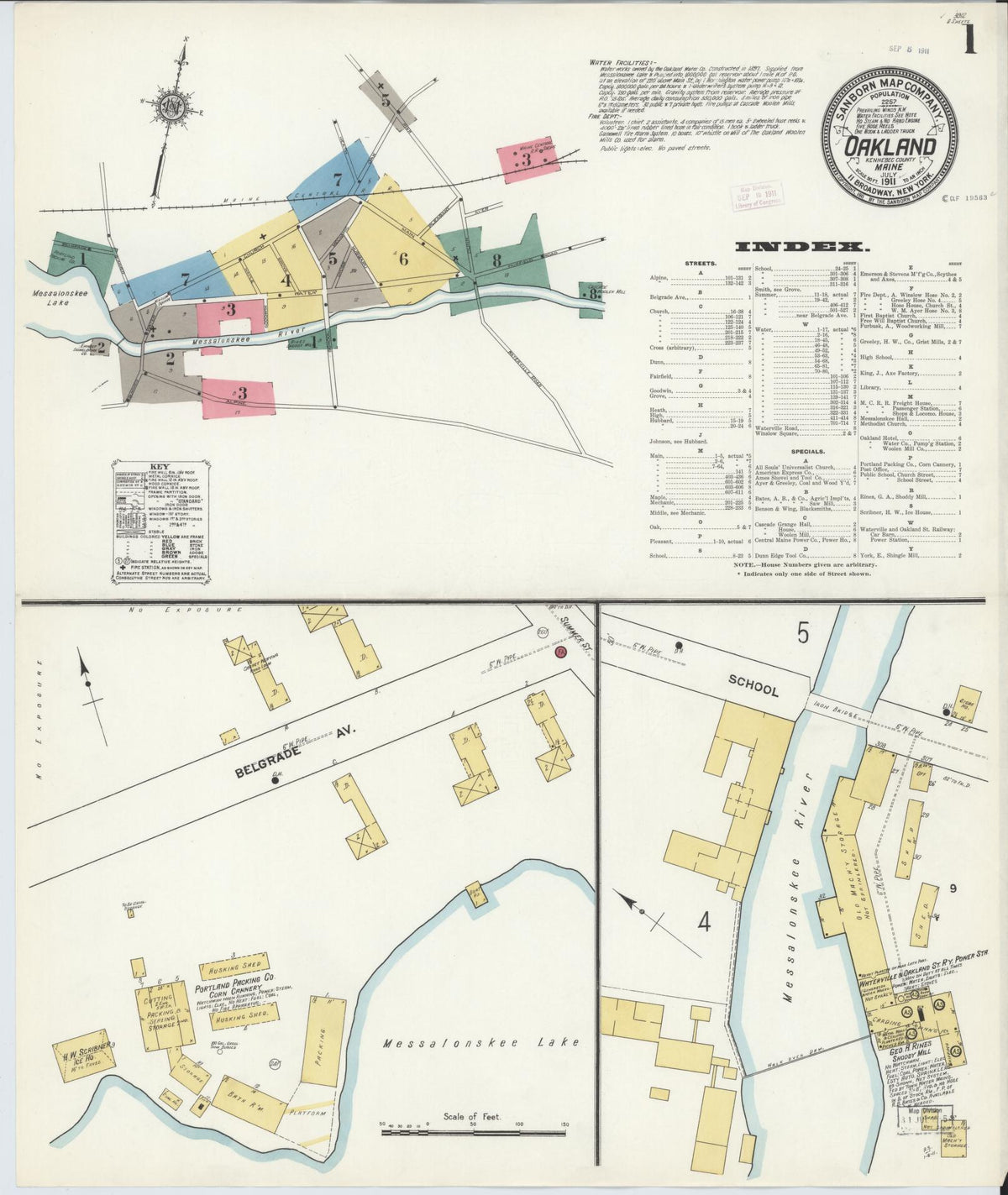 Sanborn Fire Insurance Map from Oakland, Kennebec County, Maine (1911), Sheet #0001 - Complete Map Set gallery image, historic Sanborn map, vintage wall art, Maine Maine