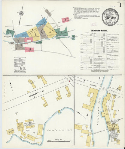 Sanborn Fire Insurance Map from Oakland, Kennebec County, Maine (1911), Sheet #0001 - Complete Map Set gallery image, historic Sanborn map, vintage wall art, Maine Maine
