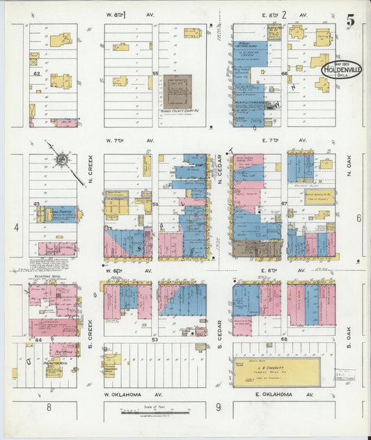 Sanborn Fire Insurance Map from Holdenville, Hughes County, Oklahoma (1920), Sheet #0005 - Historic Sanborn Fire Insurance Map Print, vintage old map wall art, antique decor, genealogy gift, Oklahoma Oklahoma map