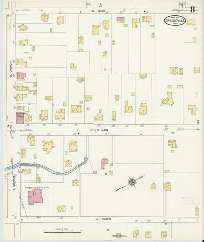 Sanborn Fire Insurance Map from Greeneville, Greene County, Tennessee (1913), Sheet #0008 - Complete Map Set gallery image, historic Sanborn map, vintage wall art, Tennessee Tennessee