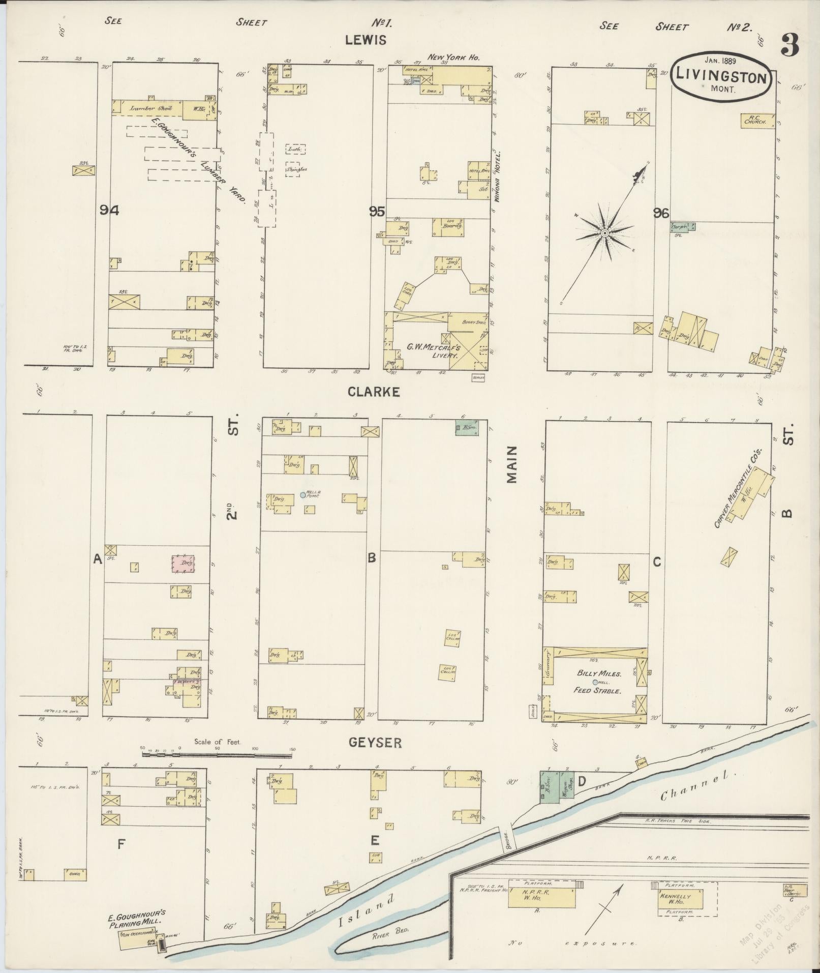 Sanborn Fire Insurance Map from Livingston, Park County, Montana (1889), Sheet #0003 - Historic Sanborn Fire Insurance Map Print, vintage old map wall art, antique decor, genealogy gift, Montana Montana map
