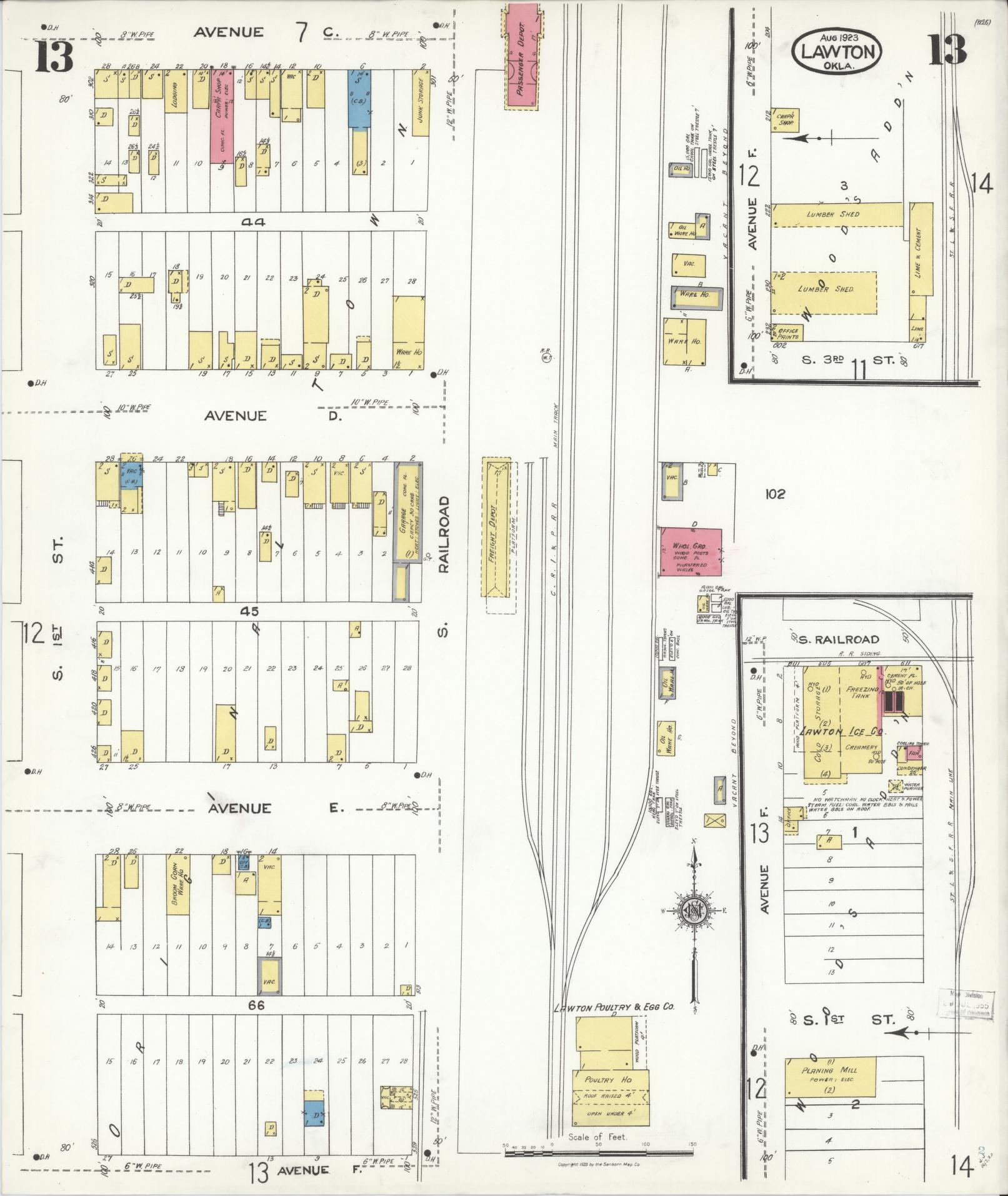 Sanborn Fire Insurance Map from Lawton, Comanche County, Oklahoma (1923), Sheet #0013 - Historic Sanborn Fire Insurance Map Print, vintage old map wall art, antique decor, genealogy gift, Oklahoma Oklahoma map