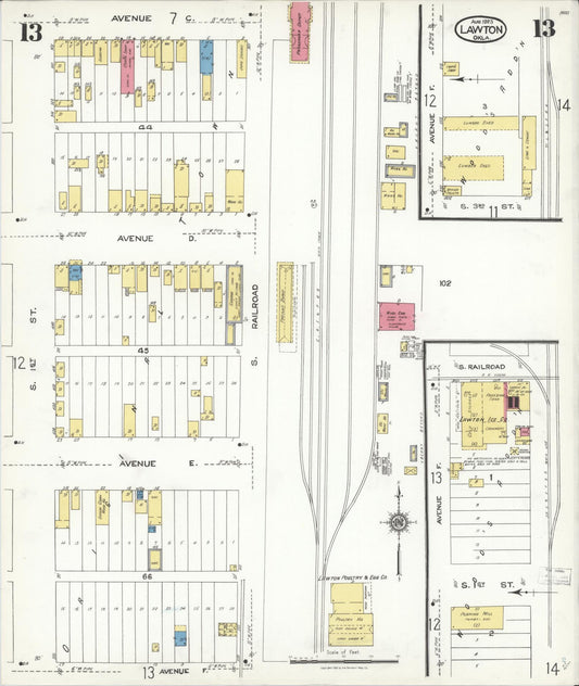 Sanborn Fire Insurance Map from Lawton, Comanche County, Oklahoma (1923), Sheet #0013 - Historic Sanborn Fire Insurance Map Print, vintage old map wall art, antique decor, genealogy gift, Oklahoma Oklahoma map