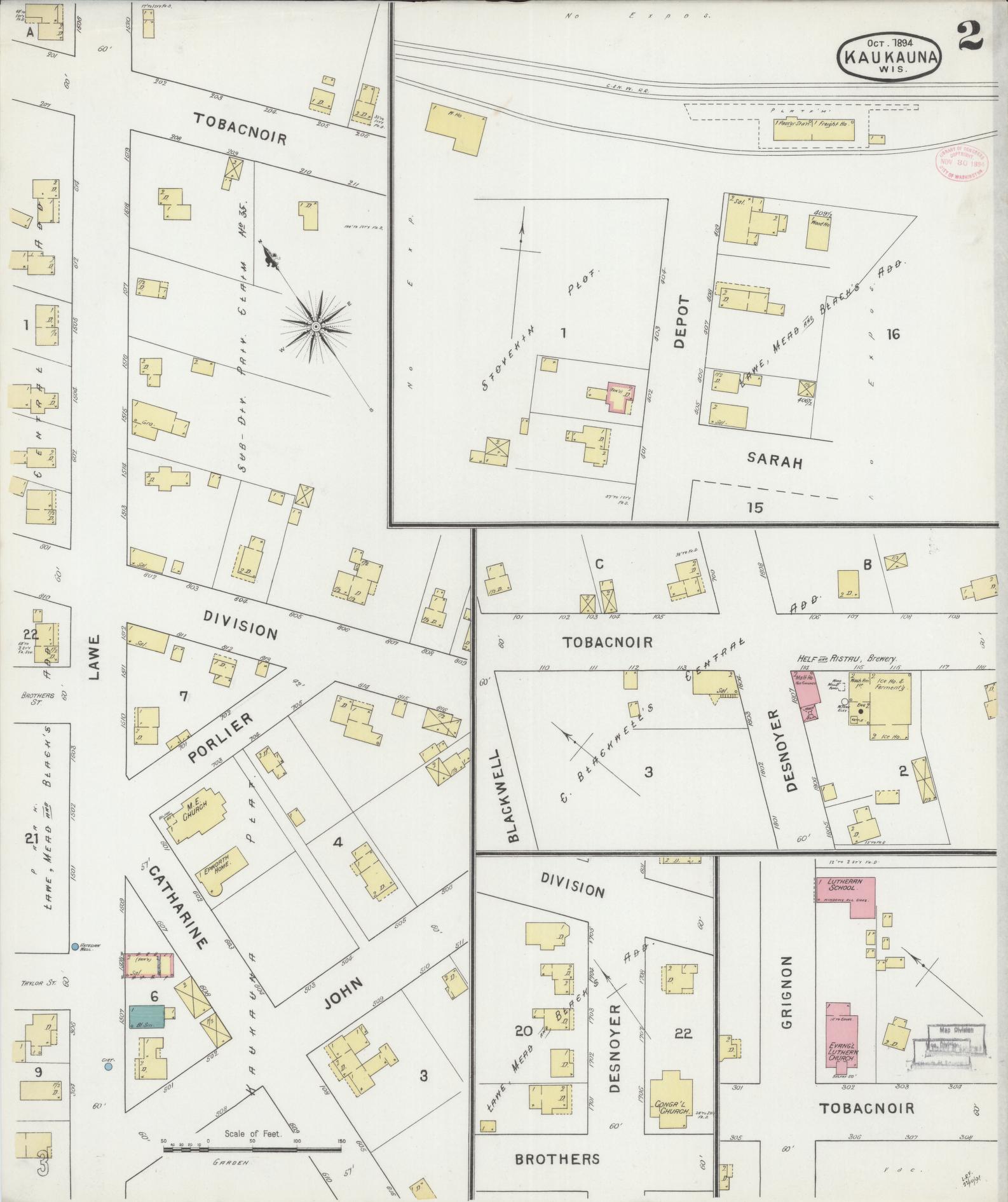 Sanborn Fire Insurance Map from Kaukauna, Outagamie County, Wisconsin (1894), Sheet #0002 - Complete Map Set gallery image, historic Sanborn map, vintage wall art, Wisconsin Wisconsin