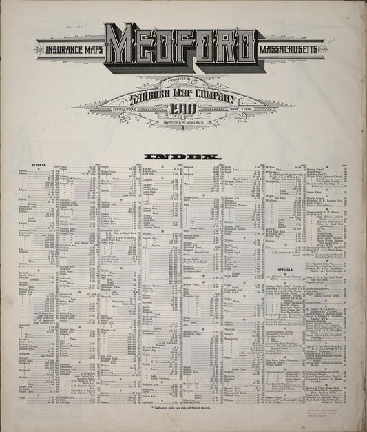 Sanborn Fire Insurance Map from Medford, Middlesex County, Massachusetts (1910), Sheet #0001 - Historic Sanborn Fire Insurance Map Print, vintage old map wall art, antique decor, genealogy gift, Massachusetts Massachusetts map