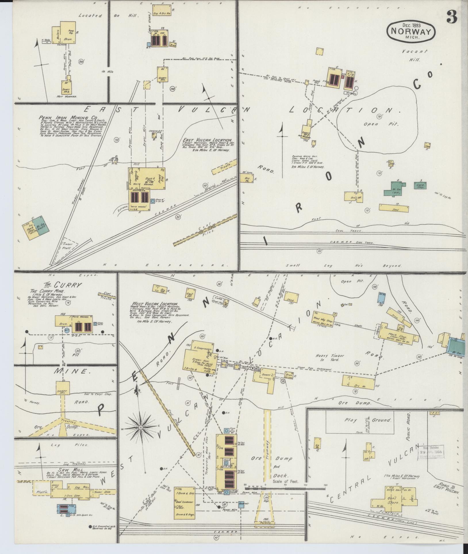 Sanborn Fire Insurance Map from Norway, Dickinson County, Michigan (1893), Sheet #0003 - Complete Map Set gallery image, historic Sanborn map, vintage wall art, Michigan Michigan
