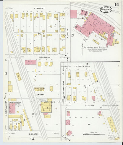 Sanborn Fire Insurance Map from Fostoria, Seneca, Hancock, And Wood Counties, Ohio (1908), Sheet #0014 - Historic Sanborn Fire Insurance Map Print, vintage old map wall art, antique decor, genealogy gift, Ohio Ohio map