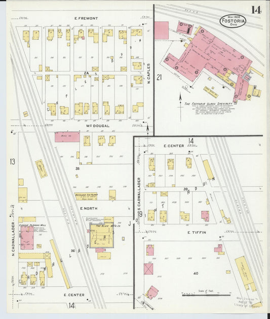 Sanborn Fire Insurance Map from Fostoria, Seneca, Hancock, And Wood Counties, Ohio (1908), Sheet #0014 - Historic Sanborn Fire Insurance Map Print, vintage old map wall art, antique decor, genealogy gift, Ohio Ohio map