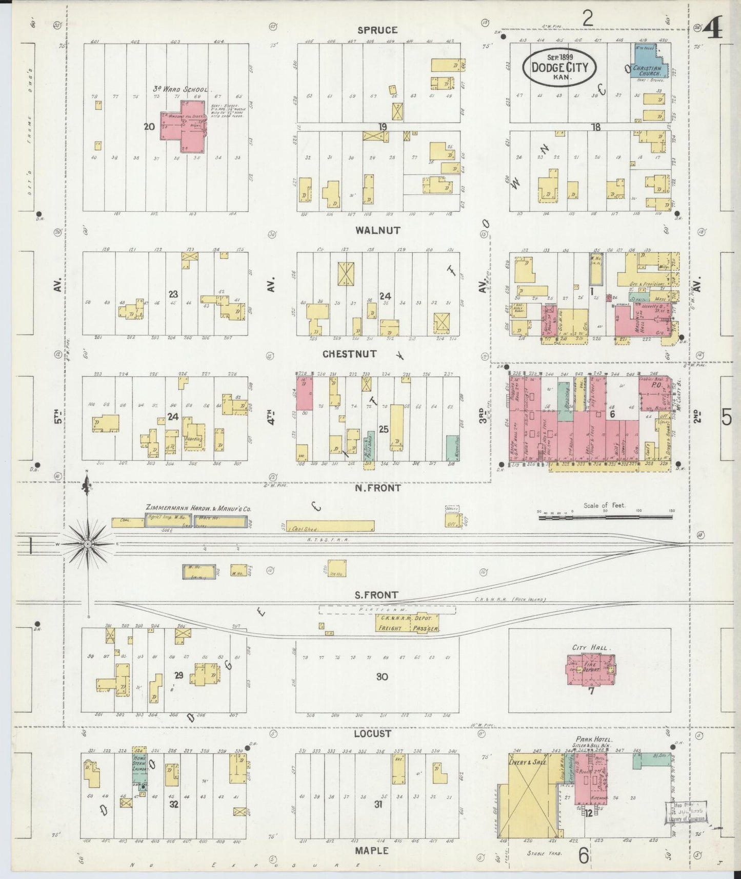 Sanborn Fire Insurance Map from Dodge City, Ford County, Kansas (1899), Sheet #0004 - Historic Sanborn Fire Insurance Map Print, vintage old map wall art, antique decor, genealogy gift, Kansas Kansas map