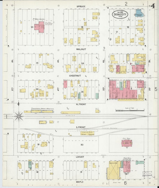 Sanborn Fire Insurance Map from Dodge City, Ford County, Kansas (1899), Sheet #0004 - Historic Sanborn Fire Insurance Map Print, vintage old map wall art, antique decor, genealogy gift, Kansas Kansas map