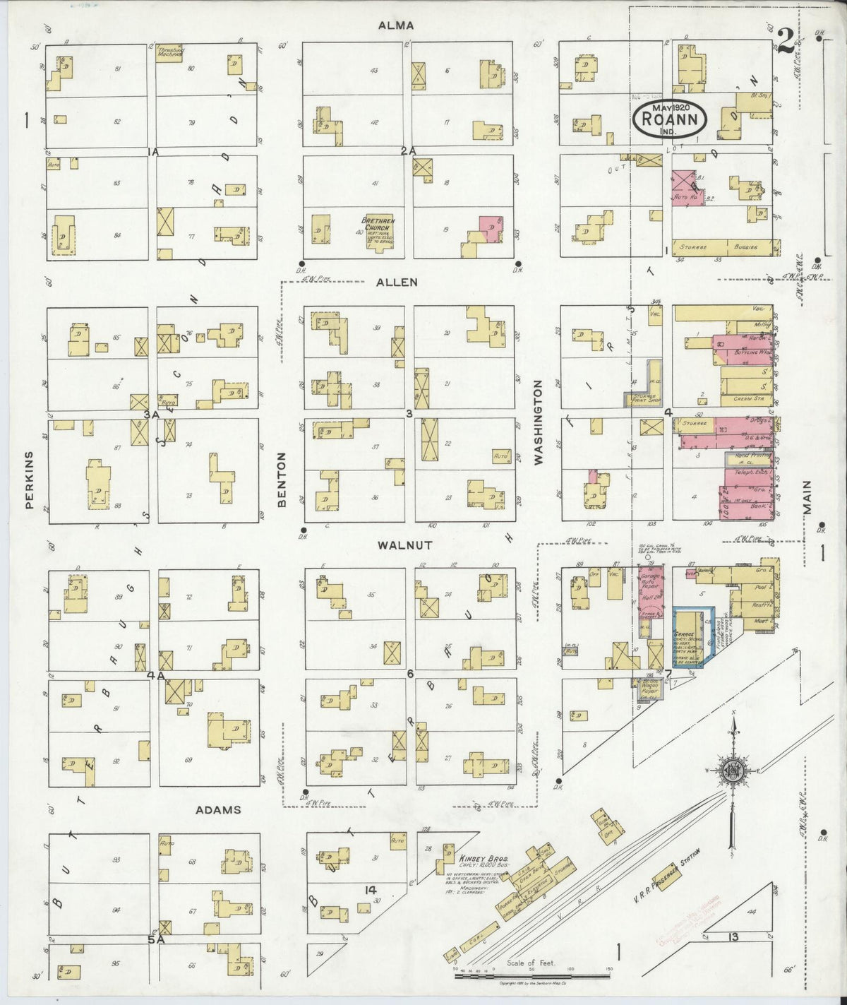 Sanborn Fire Insurance Map from Roann, Wabash County, Indiana (1920), Sheet #0002 - Historic Sanborn Fire Insurance Map Print, vintage old map wall art, antique decor, genealogy gift, Indiana Indiana map