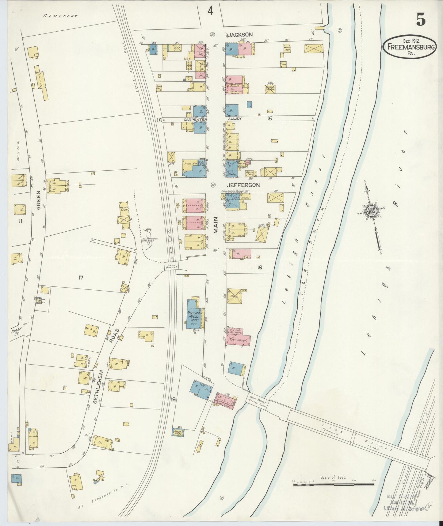 Sanborn Fire Insurance Map from Freemansburg, Northampton County, Pennsylvania (1912), Sheet #0005 - Historic Sanborn Fire Insurance Map Print, vintage old map wall art, antique decor, genealogy gift, Pennsylvania Pennsylvania map