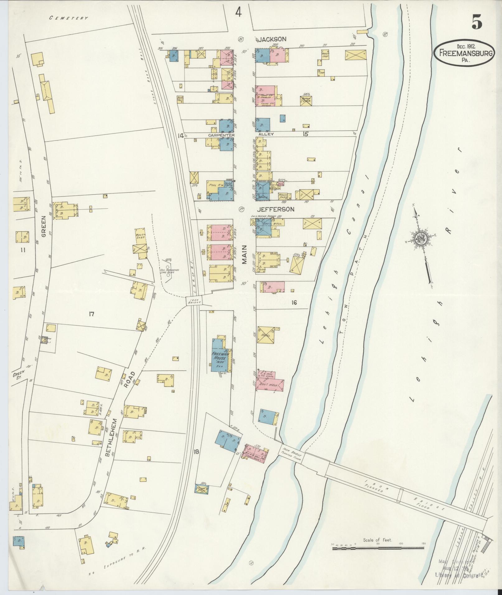 Sanborn Fire Insurance Map from Freemansburg, Northampton County, Pennsylvania (1912), Sheet #0005 - Historic Sanborn Fire Insurance Map Print, vintage old map wall art, antique decor, genealogy gift, Pennsylvania Pennsylvania map