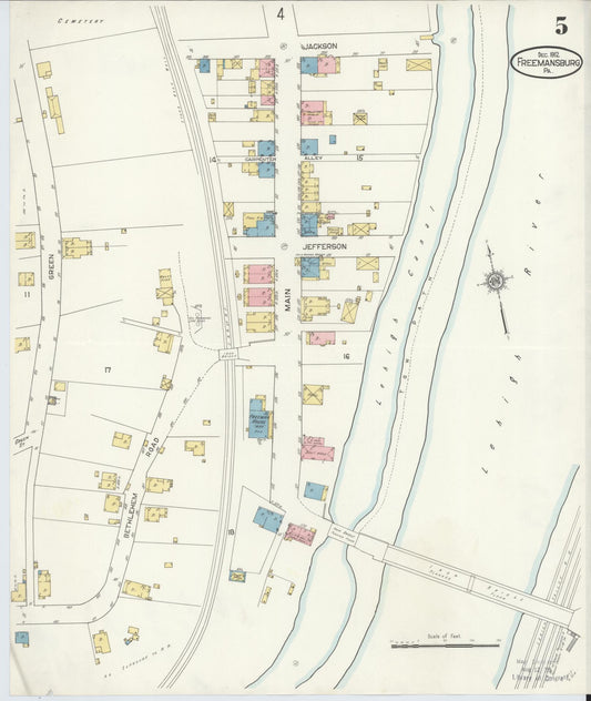 Sanborn Fire Insurance Map from Freemansburg, Northampton County, Pennsylvania (1912), Sheet #0005 - Historic Sanborn Fire Insurance Map Print, vintage old map wall art, antique decor, genealogy gift, Pennsylvania Pennsylvania map