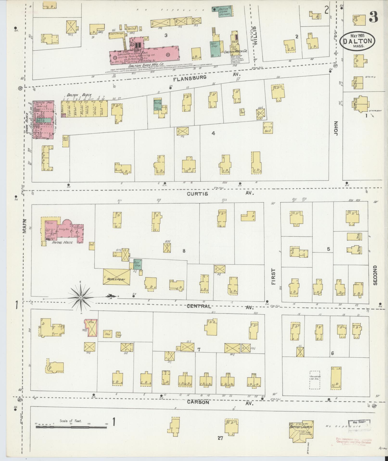 Sanborn Fire Insurance Map from Dalton, Berkshire County, Massachusetts (1905), Sheet #0003 - Historic Sanborn Fire Insurance Map Print, vintage old map wall art, antique decor, genealogy gift, Massachusetts Massachusetts map