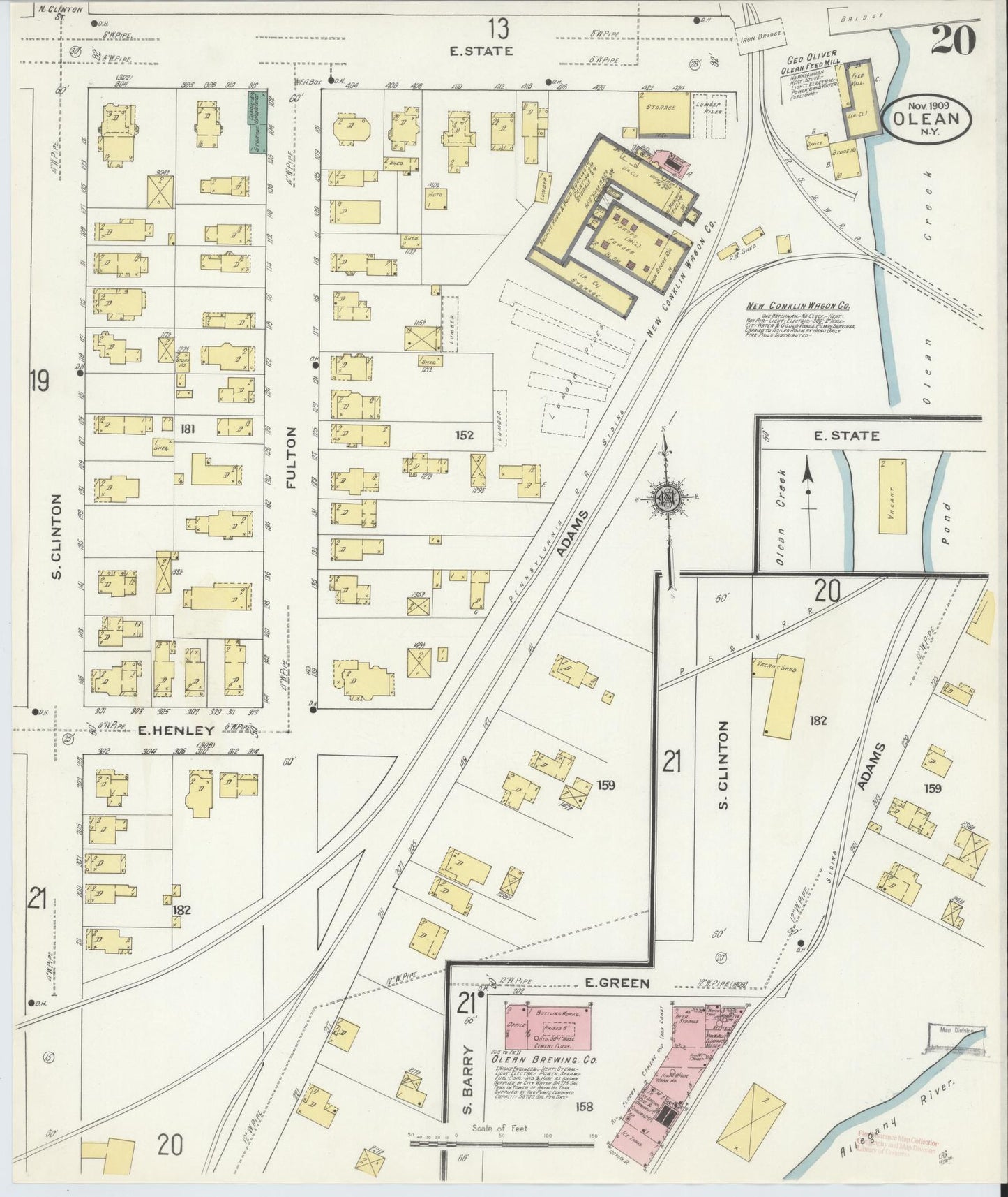 Sanborn Fire Insurance Map from Olean, Cattaraugus County, New York (1909), Sheet #0020 - Complete Map Set gallery image, historic Sanborn map, vintage wall art, New York New York