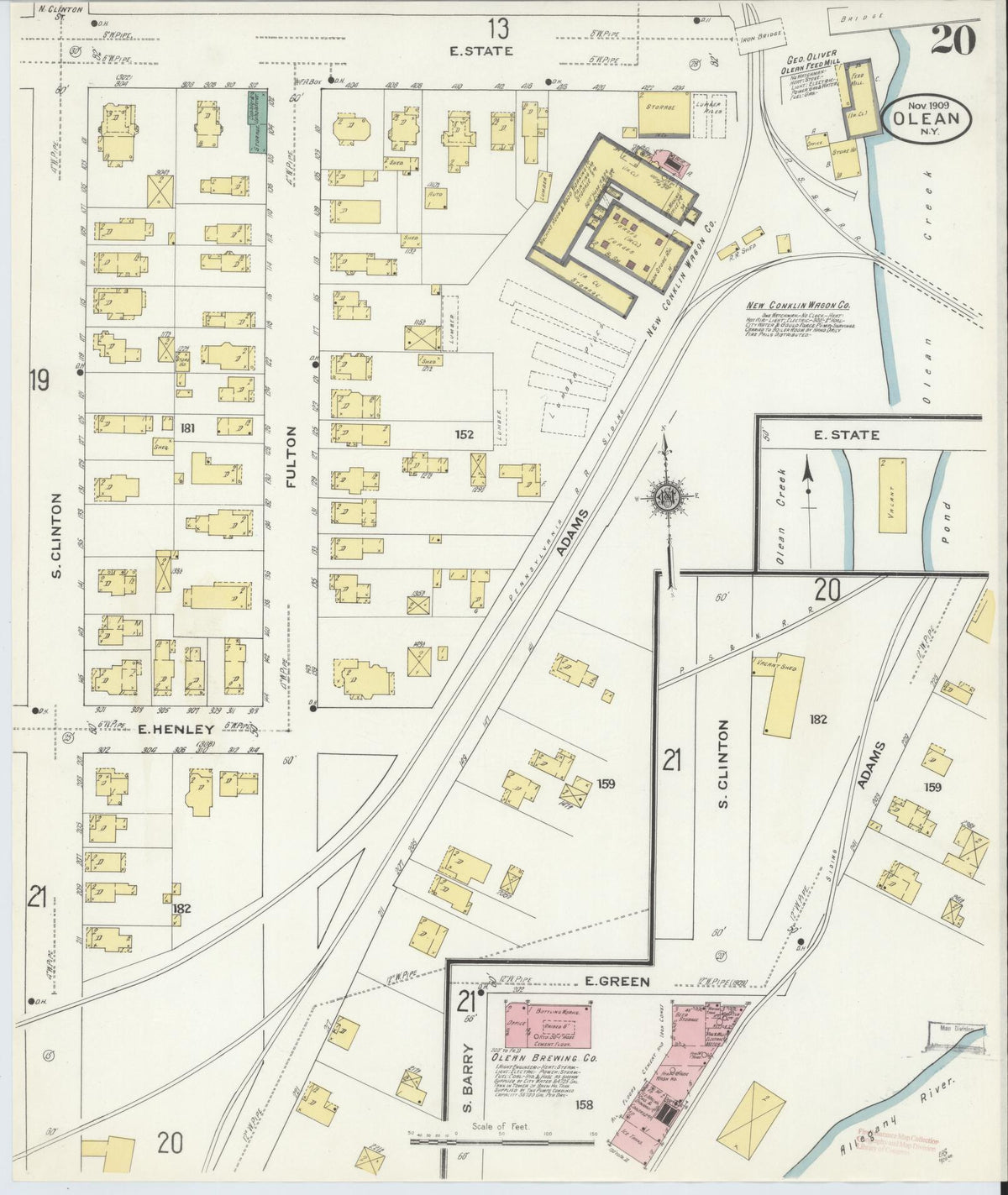 Sanborn Fire Insurance Map from Olean, Cattaraugus County, New York (1909), Sheet #0020 - Complete Map Set gallery image, historic Sanborn map, vintage wall art, New York New York