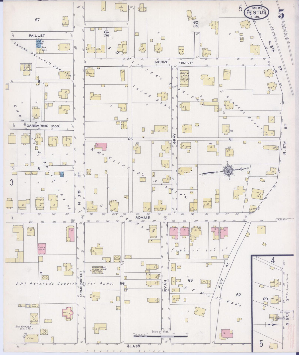 Sanborn Fire Insurance Map from Festus, Jefferson County, Missouri (1915), Sheet #0005 - Complete Map Set gallery image, historic Sanborn map, vintage wall art, Missouri Missouri