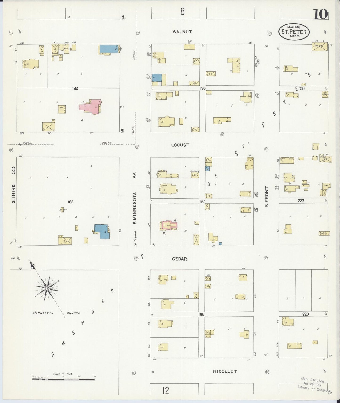 Sanborn Fire Insurance Map from Saint Peter, Nicollet County, Minnesota (1908), Sheet #0010 - Complete Map Set gallery image, historic Sanborn map, vintage wall art, Minnesota Minnesota