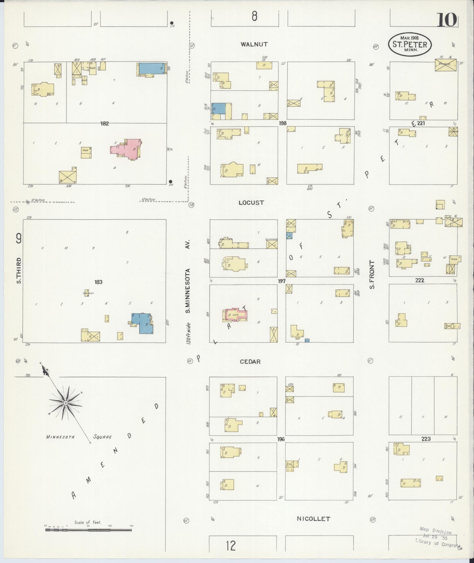 Sanborn Fire Insurance Map from Saint Peter, Nicollet County, Minnesota (1908), Sheet #0010 - Complete Map Set gallery image, historic Sanborn map, vintage wall art, Minnesota Minnesota