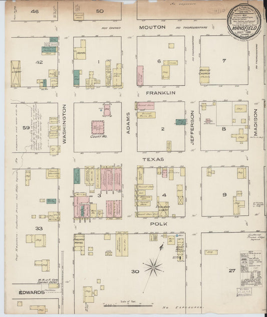 Sanborn Fire Insurance Map from Mansfield, De Soto Parish, Louisiana (1885), Sheet #0001 - Historic Sanborn Fire Insurance Map Print, vintage old map wall art, antique decor, genealogy gift, Louisiana Louisiana map