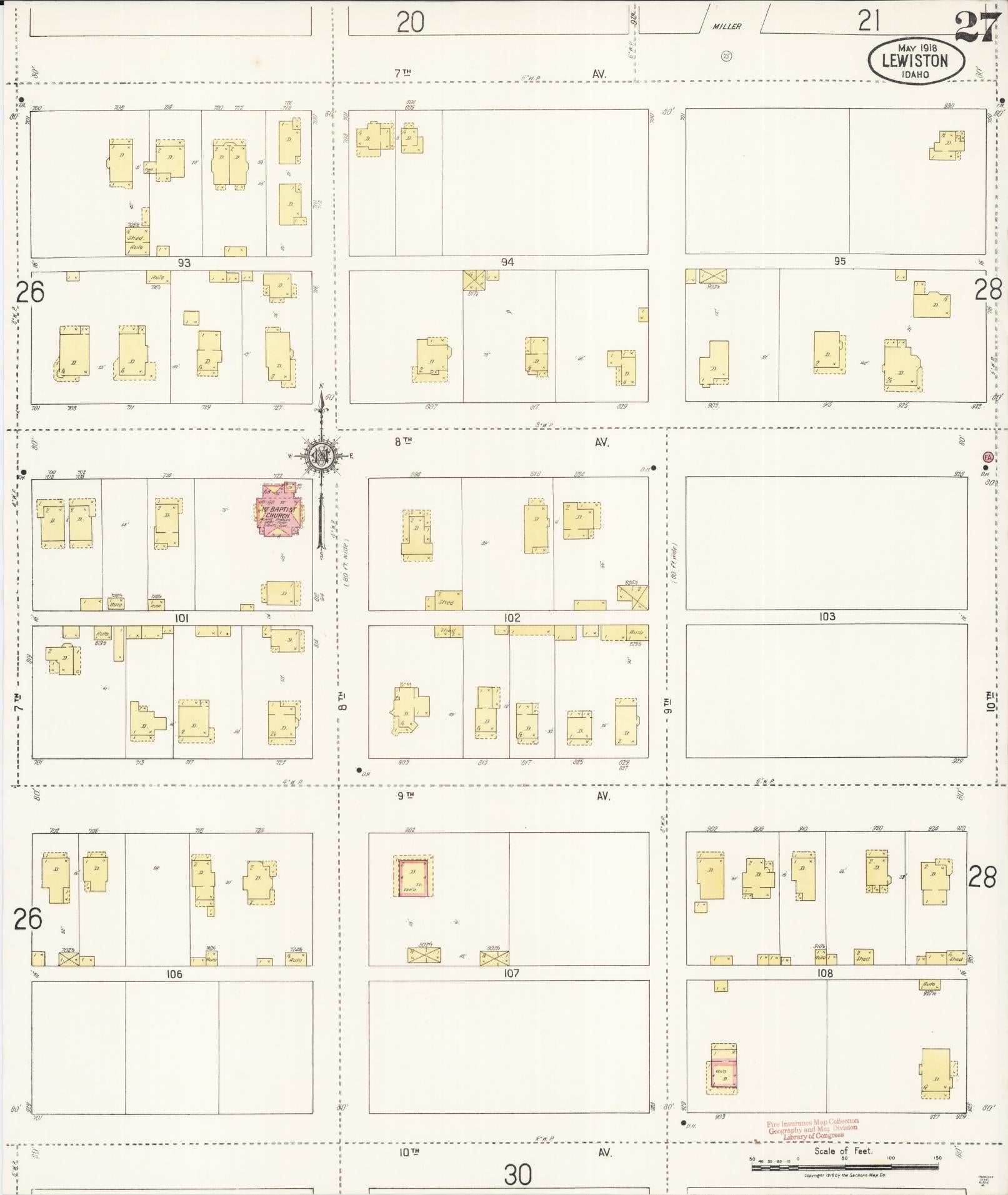 Sanborn Fire Insurance Map from Lewiston, Nez Perce County, Idaho (1918), Sheet #0027 - Complete Map Set gallery image, historic Sanborn map, vintage wall art, Idaho Idaho