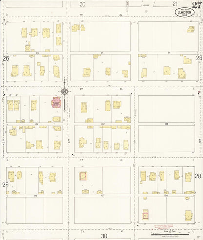Sanborn Fire Insurance Map from Lewiston, Nez Perce County, Idaho (1918), Sheet #0027 - Complete Map Set gallery image, historic Sanborn map, vintage wall art, Idaho Idaho