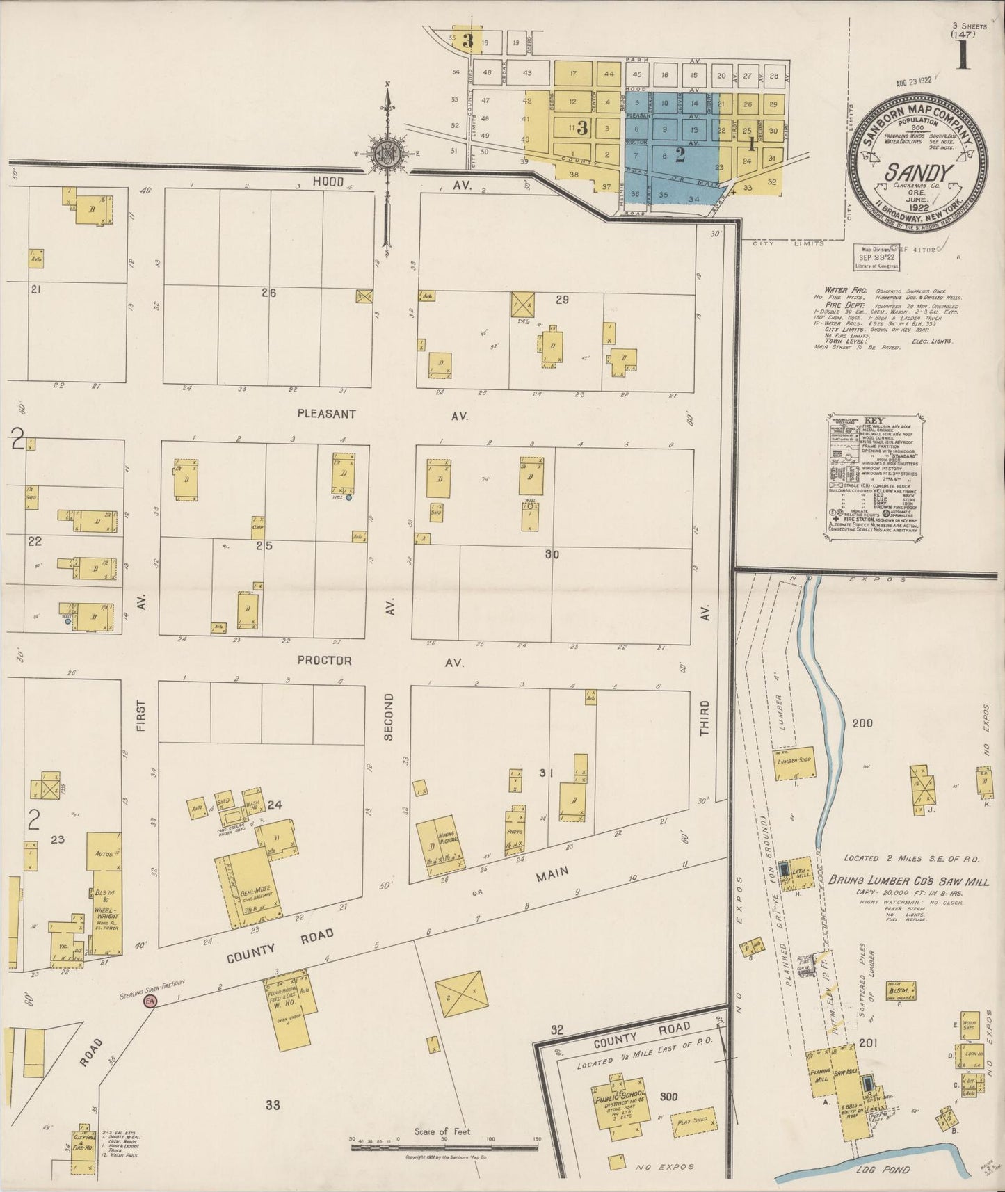 Sanborn Fire Insurance Map from Sandy, Clackamas County, Oregon (1922), Sheet #0001 - Historic Sanborn Fire Insurance Map Print, vintage old map wall art, antique decor, genealogy gift, Oregon Oregon map
