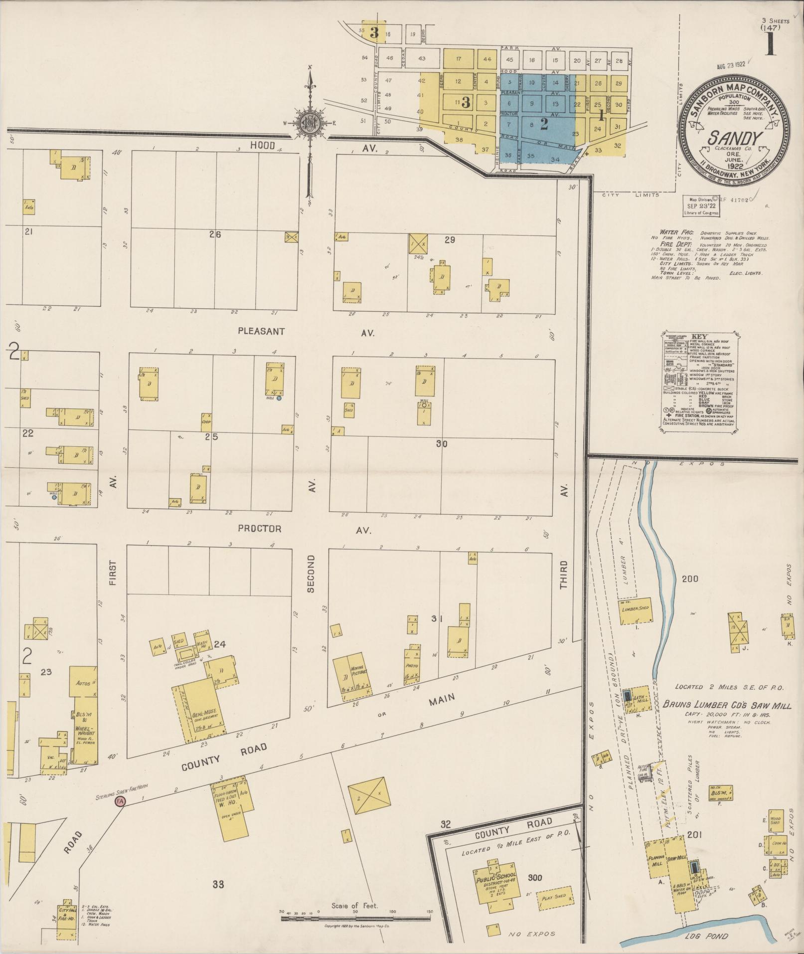 Sanborn Fire Insurance Map from Sandy, Clackamas County, Oregon (1922), Sheet #0001 - Historic Sanborn Fire Insurance Map Print, vintage old map wall art, antique decor, genealogy gift, Oregon Oregon map