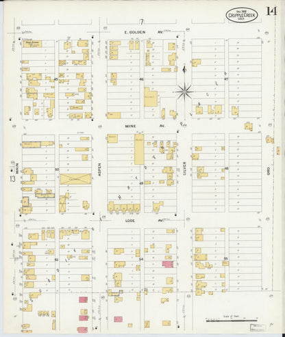Sanborn Fire Insurance Map from Cripple Creek, Teller County, Colorado (1908), Sheet #0014 - Complete Map Set gallery image, historic Sanborn map, vintage wall art, Colorado Colorado
