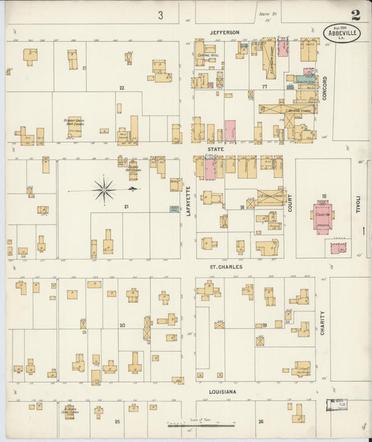 Sanborn Fire Insurance Map from Abbeville, Vermilion Parish, Louisiana (1899), Sheet #0002 - Historic Sanborn Fire Insurance Map Print, vintage old map wall art, antique decor, genealogy gift, Louisiana Louisiana map