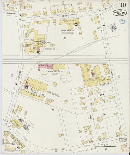 Sanborn Fire Insurance Map from Woburn, Middlesex County, Massachusetts (1894), Sheet #0010 - Historic Sanborn Fire Insurance Map Print, vintage old map wall art, antique decor, genealogy gift, Massachusetts Massachusetts map