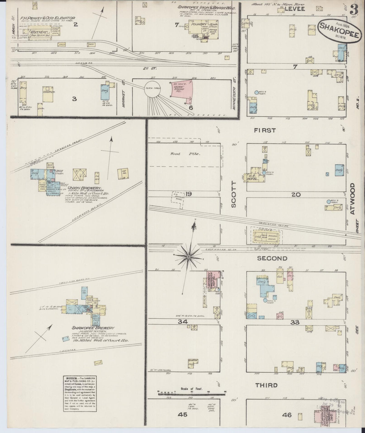 Sanborn Fire Insurance Map from Shakopee, Scott County, Minnesota (1884), Sheet #0003 - Historic Sanborn Fire Insurance Map Print, vintage old map wall art, antique decor, genealogy gift, Minnesota Minnesota map