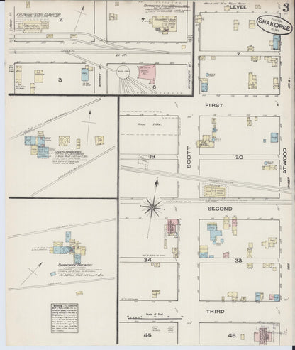 Sanborn Fire Insurance Map from Shakopee, Scott County, Minnesota (1884), Sheet #0003 - Historic Sanborn Fire Insurance Map Print, vintage old map wall art, antique decor, genealogy gift, Minnesota Minnesota map