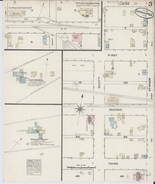 Sanborn Fire Insurance Map from Shakopee, Scott County, Minnesota (1884), Sheet #0003 - Historic Sanborn Fire Insurance Map Print, vintage old map wall art, antique decor, genealogy gift, Minnesota Minnesota map