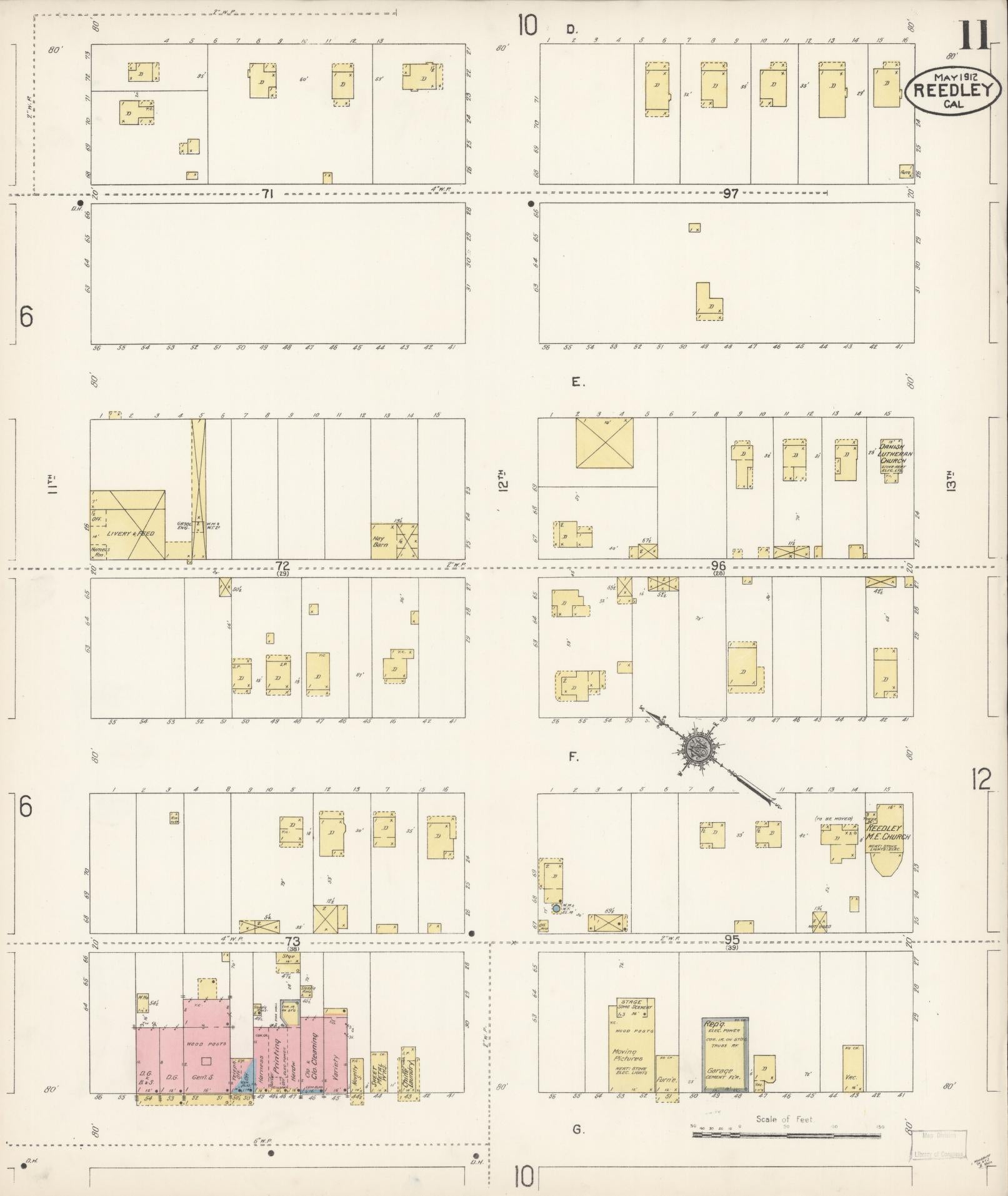 Sanborn Fire Insurance Map from Reedley, Fresno County, California (1912), Sheet #0011 - Complete Map Set gallery image, historic Sanborn map, vintage wall art, California California