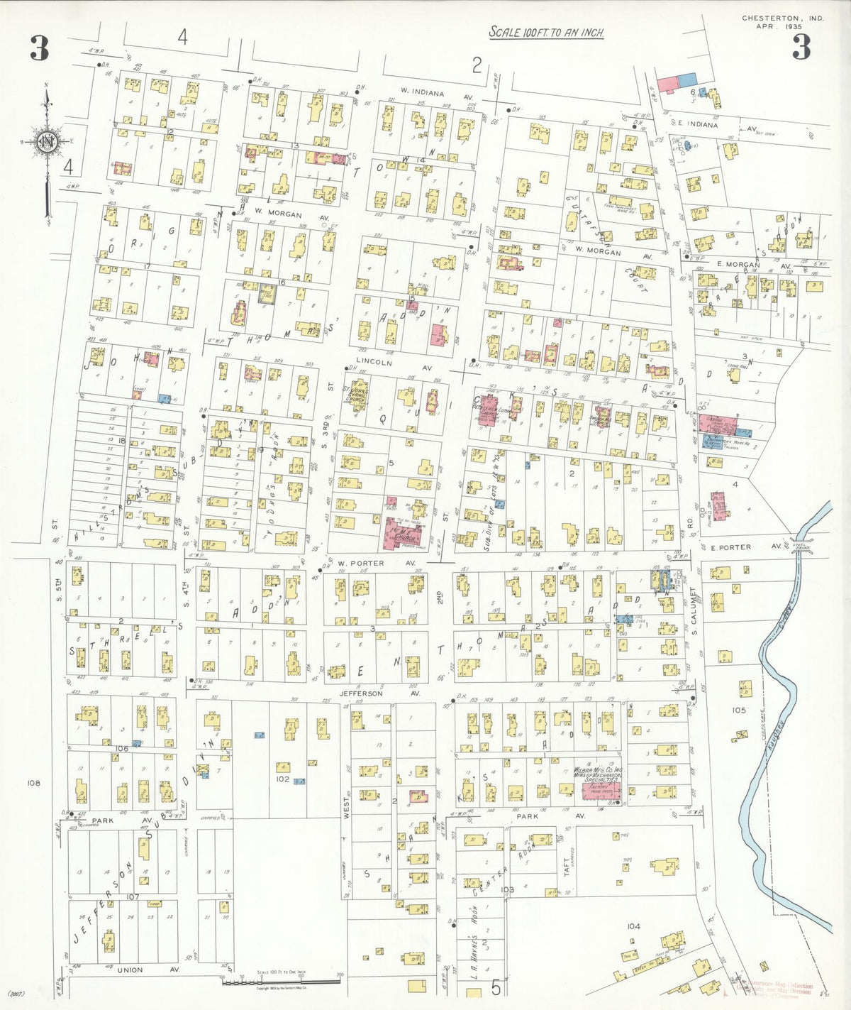 Sanborn Fire Insurance Map from Chesterton, Porter County, Indiana (1935), Sheet #0003 - Historic Sanborn Fire Insurance Map Print, vintage old map wall art, antique decor, genealogy gift, Indiana Indiana map
