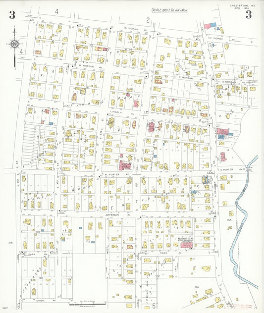 Sanborn Fire Insurance Map from Chesterton, Porter County, Indiana (1935), Sheet #0003 - Historic Sanborn Fire Insurance Map Print, vintage old map wall art, antique decor, genealogy gift, Indiana Indiana map