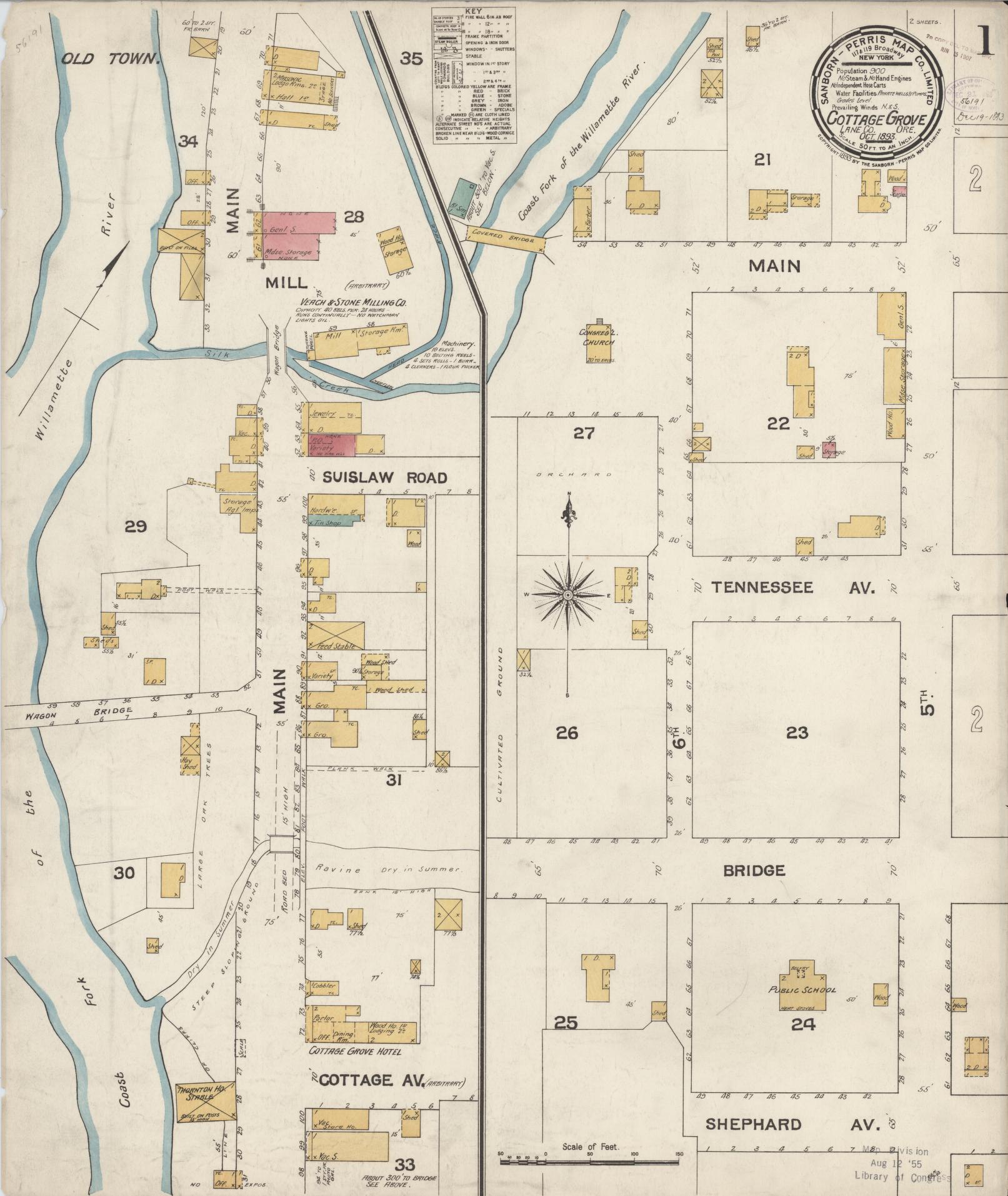 Sanborn Fire Insurance Map from Cottage Grove, Lane County, Oregon. (1893) – Historic Sanborn Fire Insurance Map Print