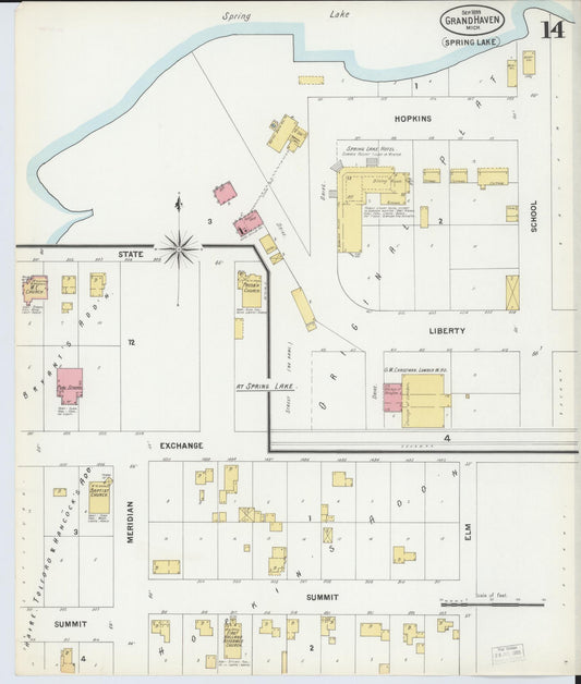 Sanborn Fire Insurance Map from Grand Haven, Ottawa County, Michigan (1899), Sheet #0014 - Historic Sanborn Fire Insurance Map Print, vintage old map wall art, antique decor, genealogy gift, Michigan Michigan map