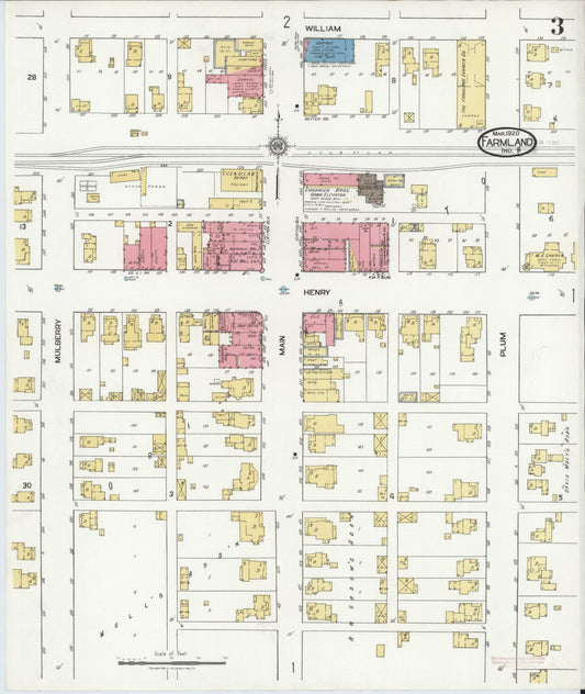 Sanborn Fire Insurance Map from Farmland, Randolph County, Indiana (1920), Sheet #0003 - Historic Sanborn Fire Insurance Map Print, vintage old map wall art, antique decor, genealogy gift, Indiana Indiana map