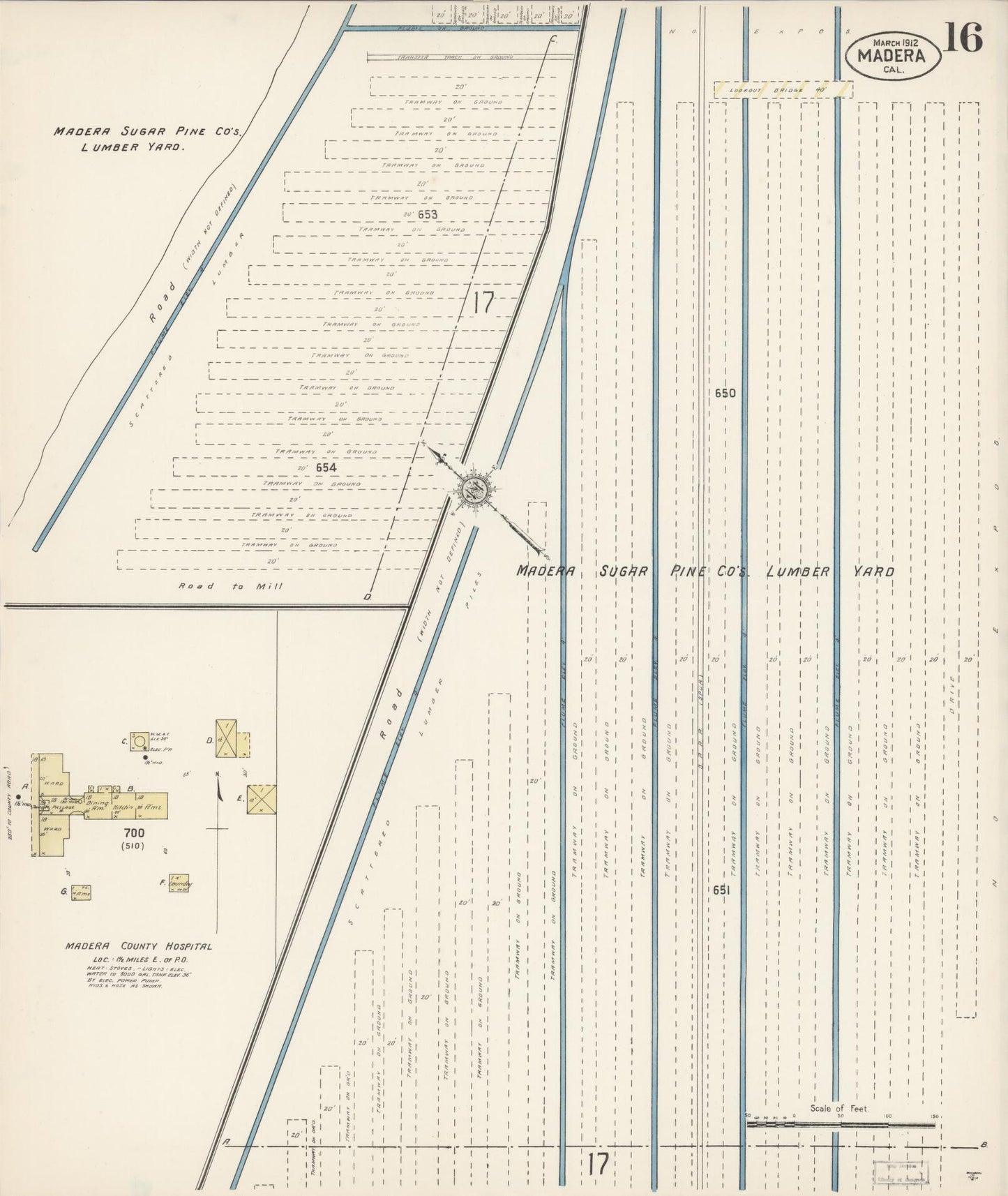 Sanborn Fire Insurance Map from Madera, Madera County, California (1912), Sheet #0016 - Historic Sanborn Fire Insurance Map Print, vintage old map wall art, antique decor, genealogy gift, California California map