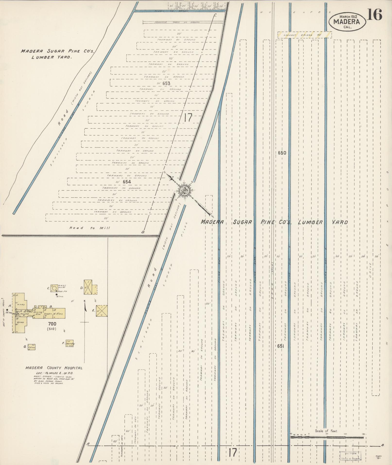 Sanborn Fire Insurance Map from Madera, Madera County, California (1912), Sheet #0016 - Historic Sanborn Fire Insurance Map Print, vintage old map wall art, antique decor, genealogy gift, California California map