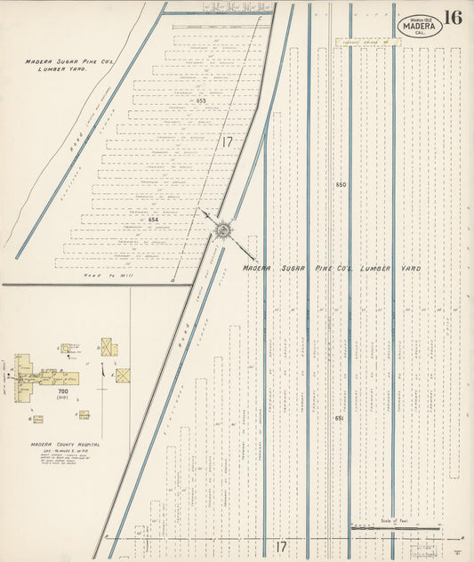 Sanborn Fire Insurance Map from Madera, Madera County, California (1912), Sheet #0016 - Historic Sanborn Fire Insurance Map Print, vintage old map wall art, antique decor, genealogy gift, California California map